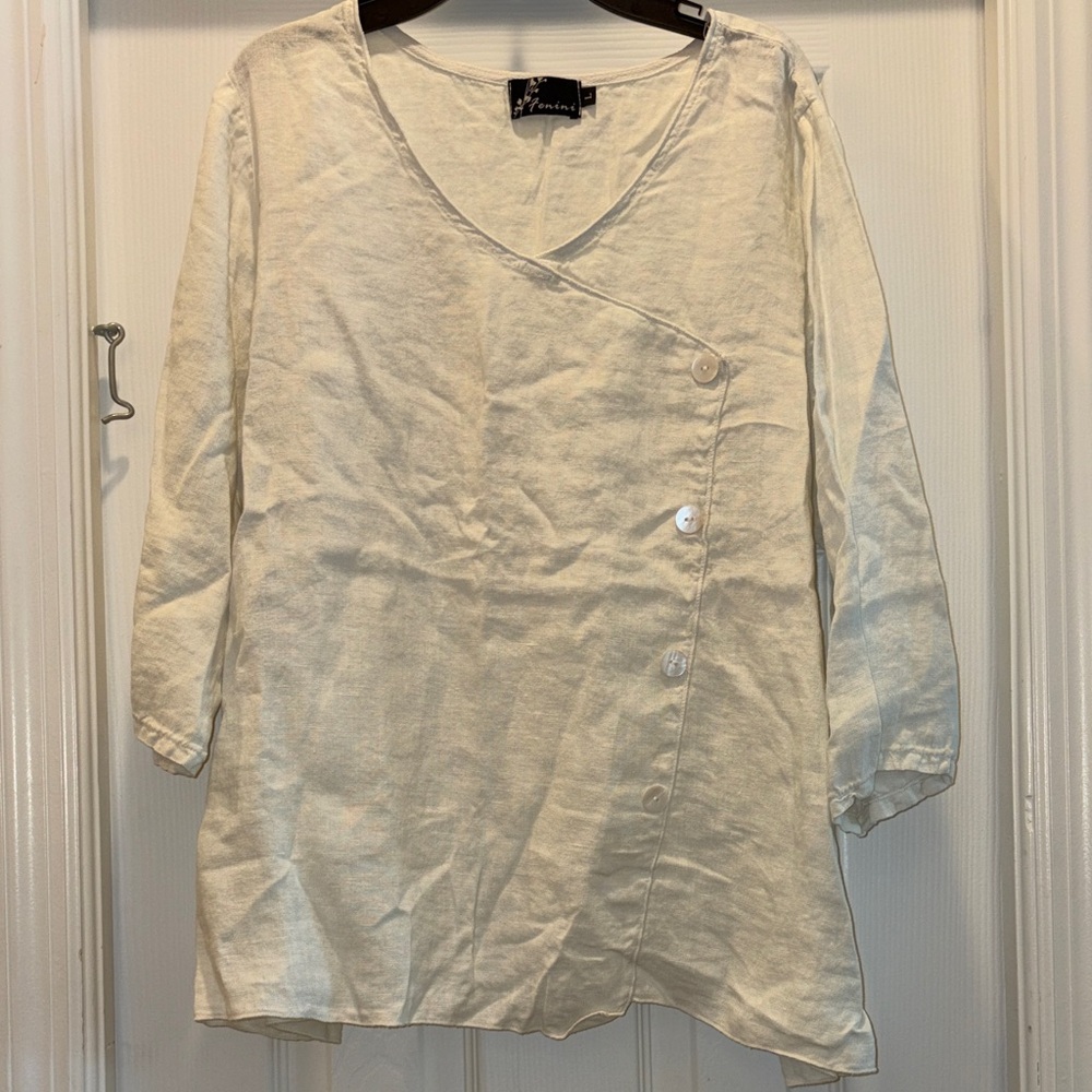 Cream Asymmetrical Button Blouse